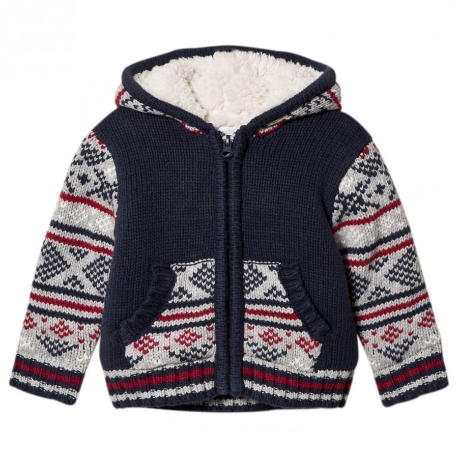 Absorba Blue Fairisle Knit Jacket With Teddy Lining Toppatakki