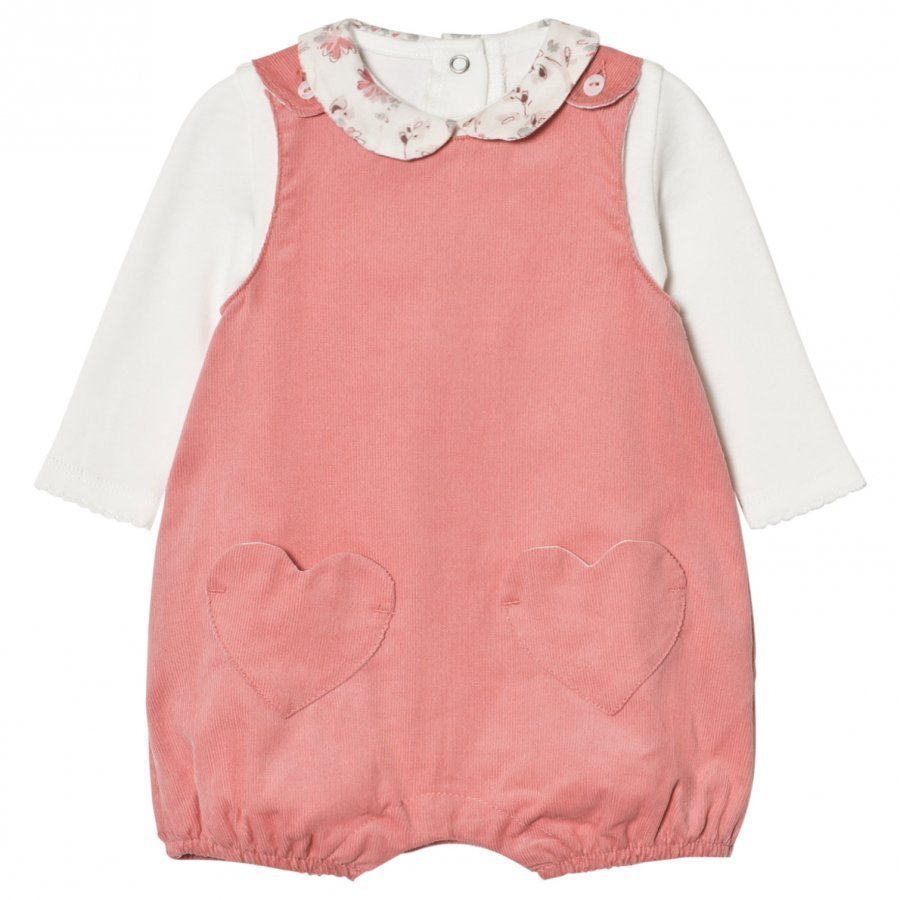 Absorba Cream Tee With Floral Collar And Pink Dungarees Set Lappuhaalari