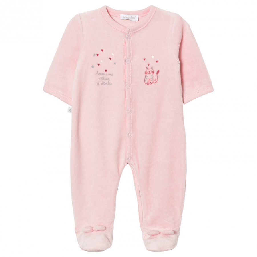 Absorba Footed Baby Body Pink Cat Print Velour Body