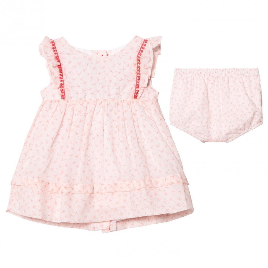 Absorba Light Pink Flower Print Dress With Pom Pom Detail Juhlamekko