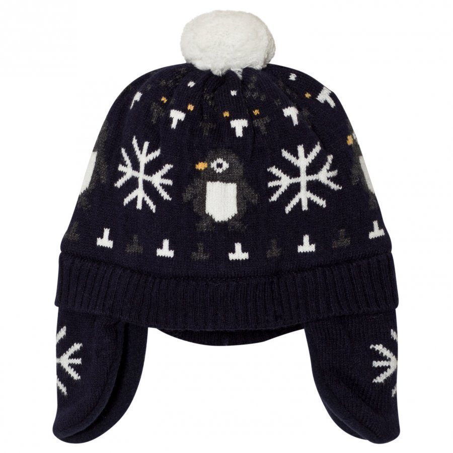 Absorba Navy Penguin And Snowflake Knit Hat Korvalapullinen Päähine