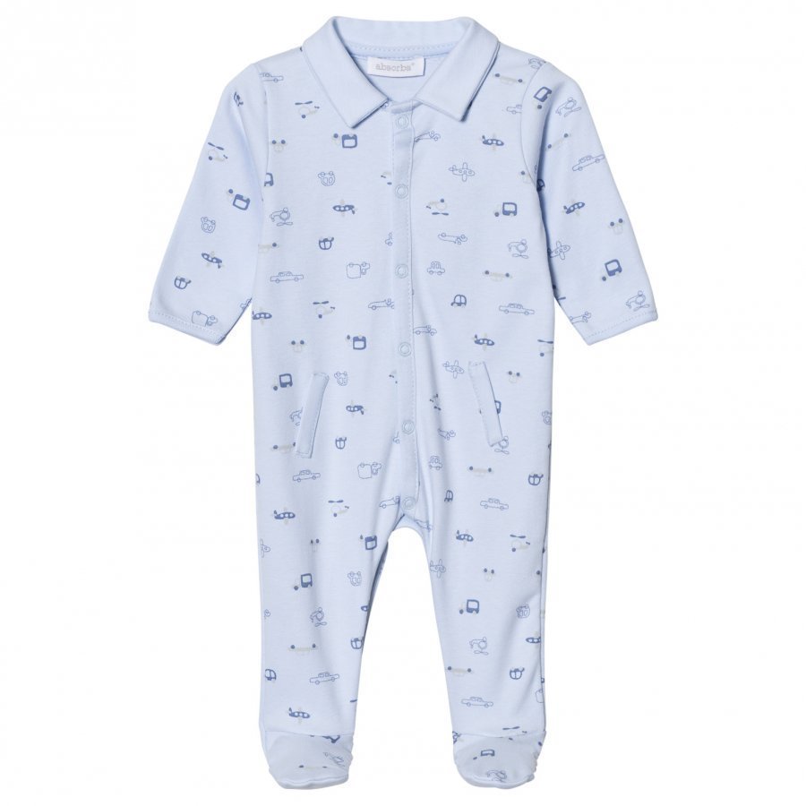 Absorba Pale Blue Car Print Collared Jersey Footed Baby Body