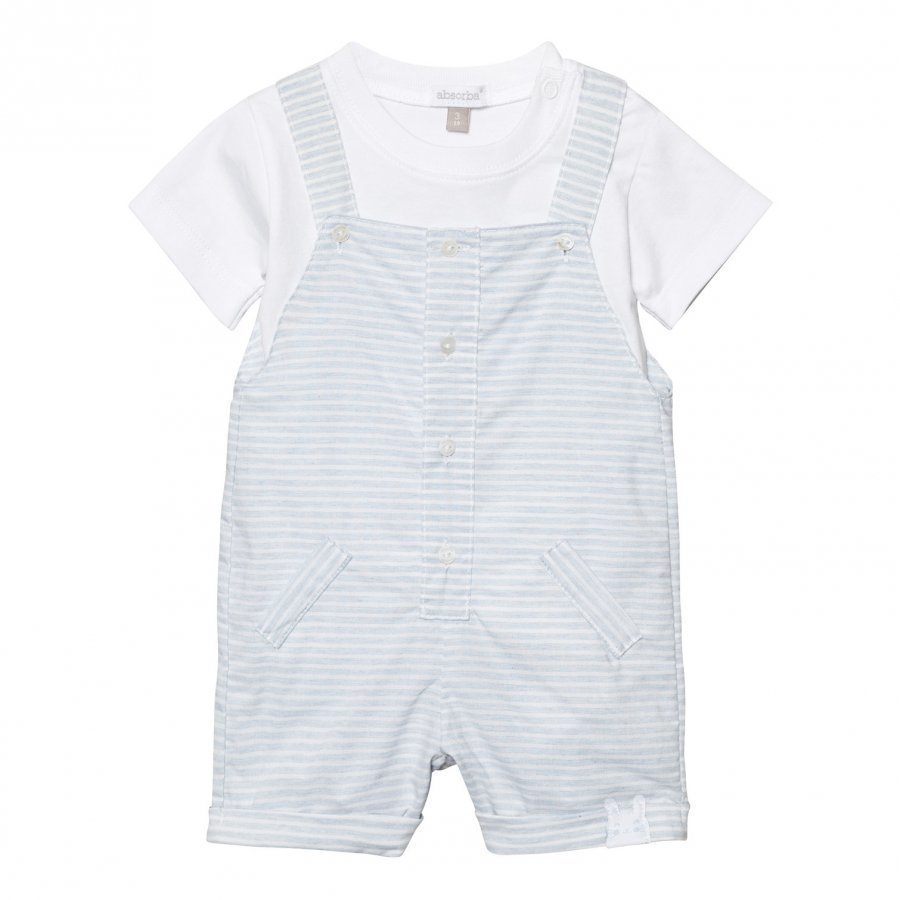 Absorba Pale Blue Stripe Dungaree And White Tee Set Asusetti