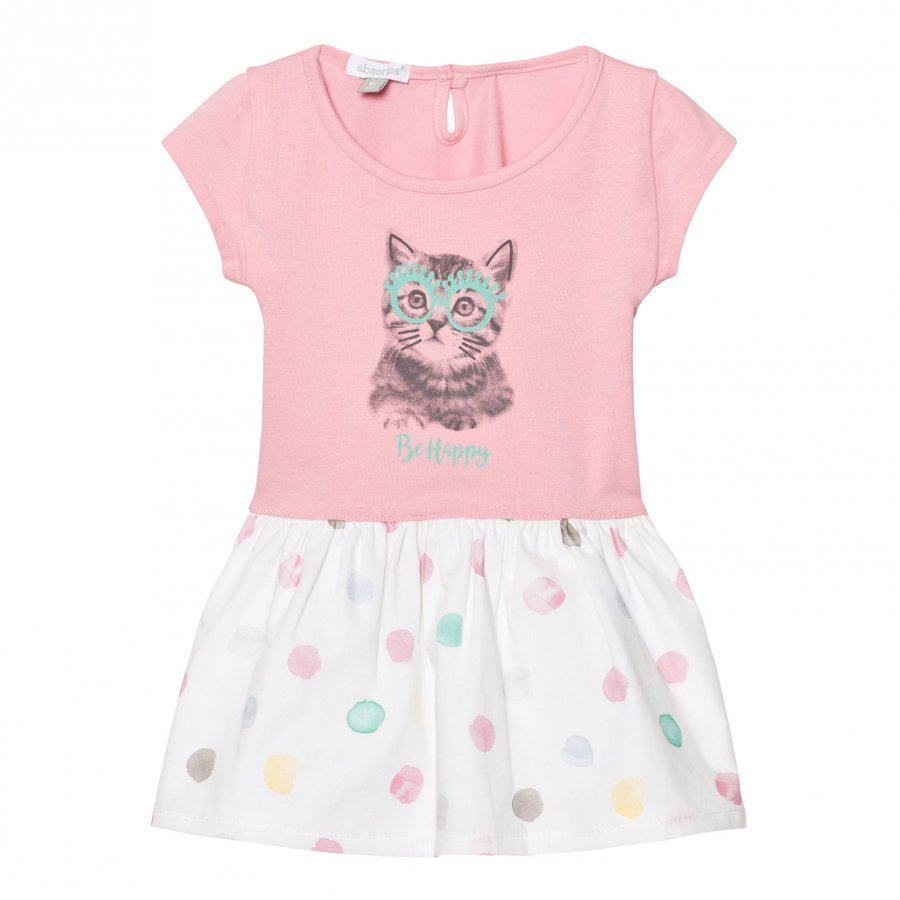 Absorba Pink Jersey Cat Print Dress With Spot Skirt Mekko