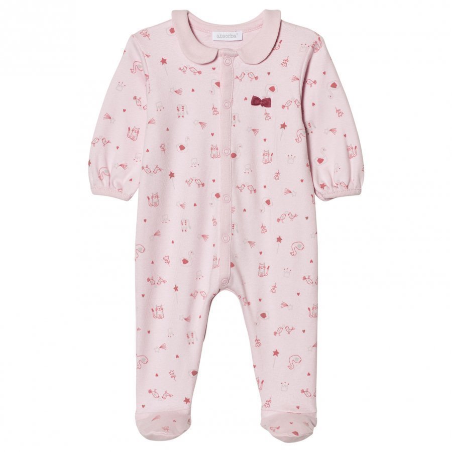 Absorba Pink Swan Bird And Cat Collared Jersey Footed Baby Body