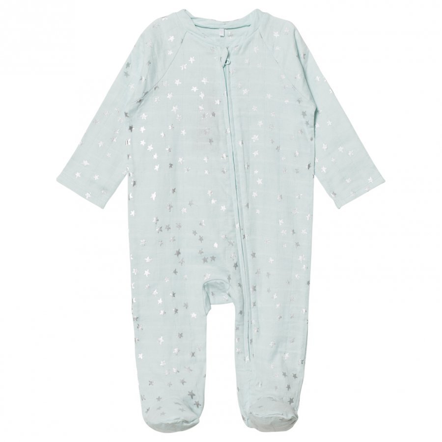 Aden + Anais Pale Blue Silver Star Metallic Footed Baby Body