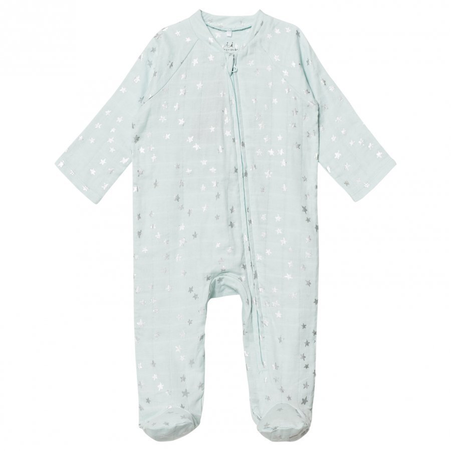 Aden + Anais Pale Blue Silver Star Metallic Footed Baby Body