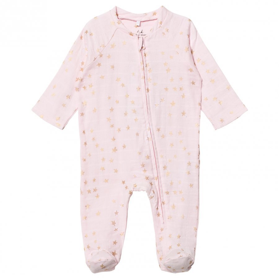 Aden + Anais Pale Pink Footed Baby Body Gold Star Metallic Body