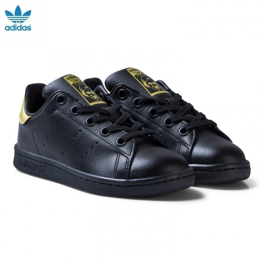 Adidas Originals Black And Gold Stan Smith Kids Trainers Lenkkarit