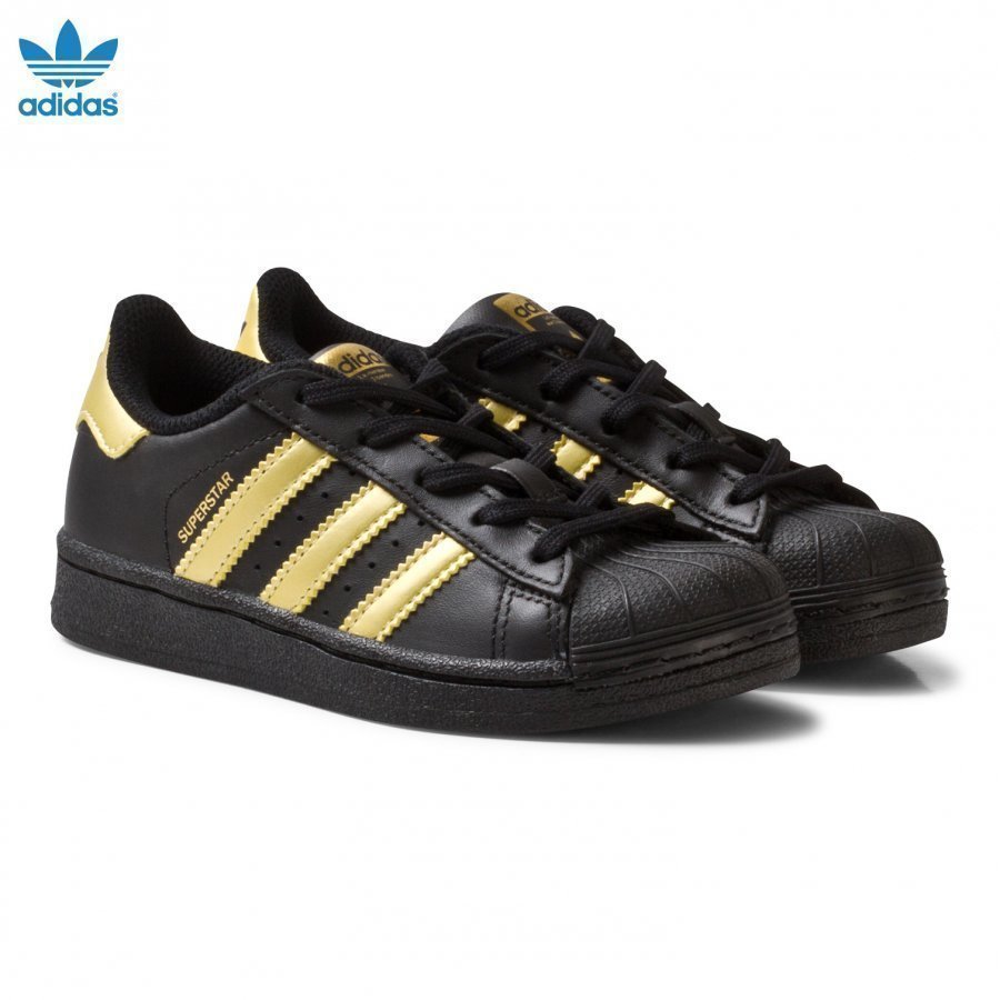 Adidas Originals Black And Gold Superstar Kids Trainers Lenkkarit