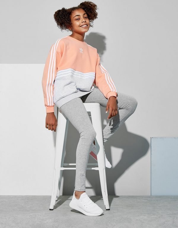 Adidas Originals Girls' Authentic Colour Block Crew Sweatshirt Jnr Coral / White / Grey