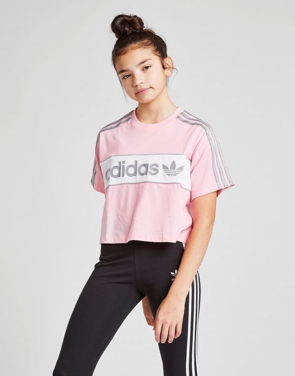 Adidas Originals Girls' Crop Linear T-Shirt Vaaleanpunainen