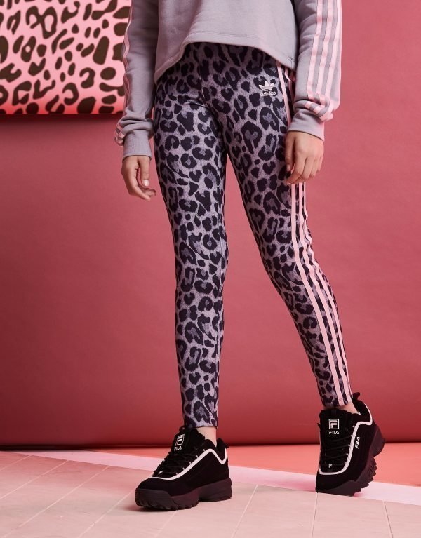 Adidas Originals Girls' Leopard All Over Print Leggings Harmaa