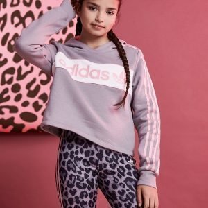 Adidas Originals Girls' Linear Crop Hoodie Harmaa