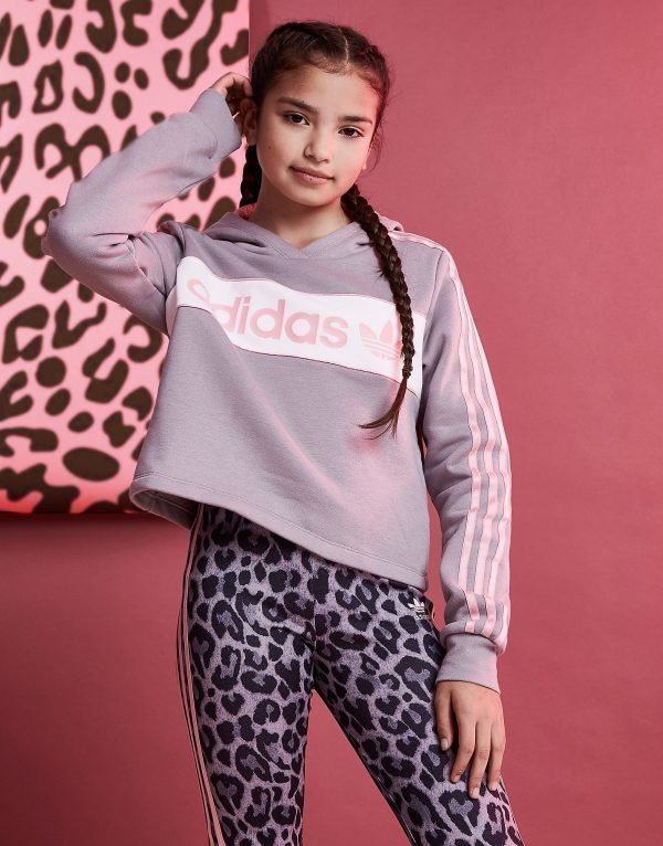 Adidas Originals Girls' Linear Crop Hoodie Harmaa