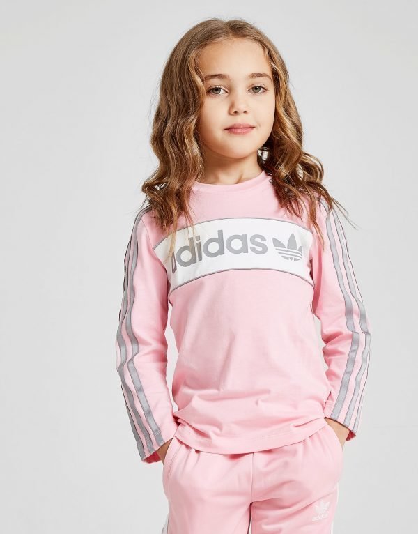 Adidas Originals Girls' Linear Long Sleeve T-Paita Vaaleanpunainen