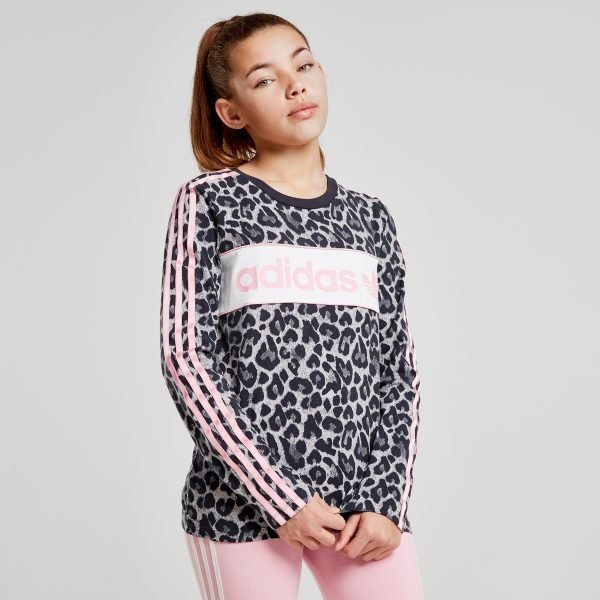 Adidas Originals Girls' Long Sleeve Leopard T-Paita Harmaa