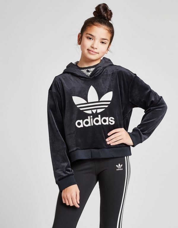 Adidas Originals Girls' Trefoil Crop Velour Huppari Musta