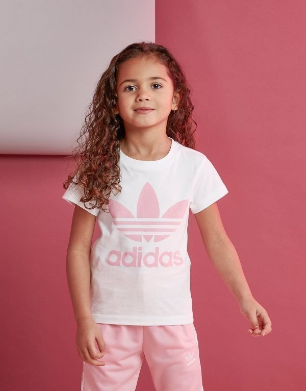 Adidas Originals Girls' Trefoil T-Paita Valkoinen