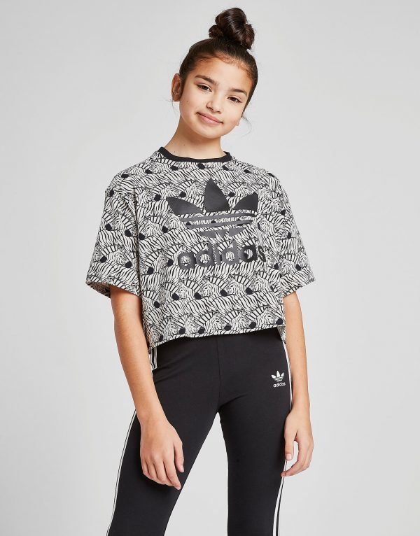 Adidas Originals Girls' Zebra All Over Print Crop Toppi Musta