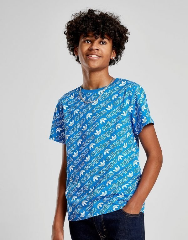 Adidas Originals Trefoil All Over Print T-Shirt Sininen