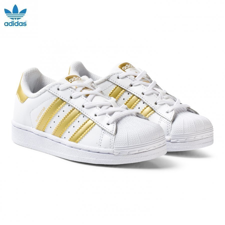 Adidas Originals White And Gold Superstar Kids Trainers Lenkkarit