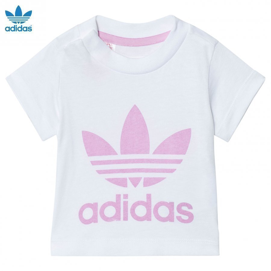 Adidas Originals White And Pink Logo Tee T-Paita