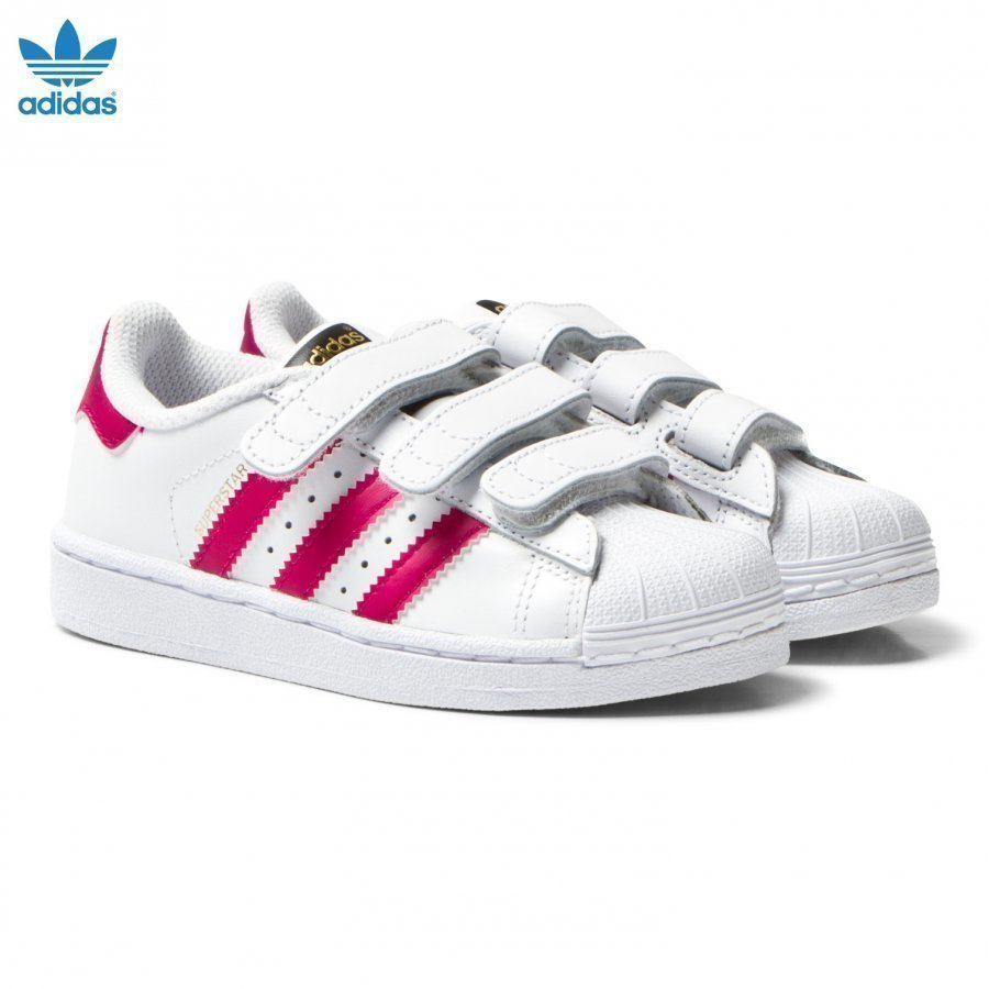 Adidas Originals White And Pink Superstar Velcro Trainers Lenkkarit