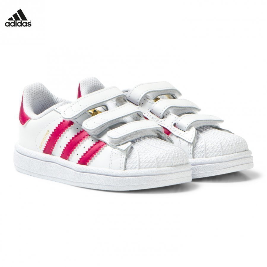 Adidas Originals White And Pink Superstar Velcro Trainers Lenkkarit