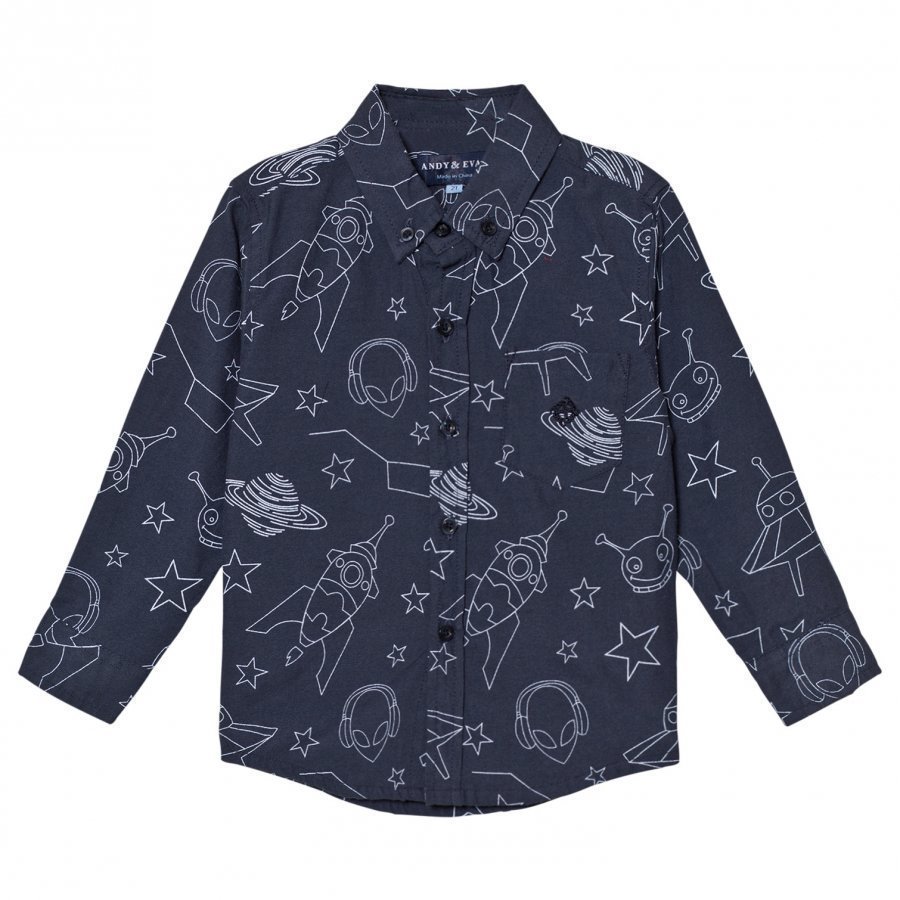 Andy & Evan Navy Galaxy Print Shirt Kauluspaita