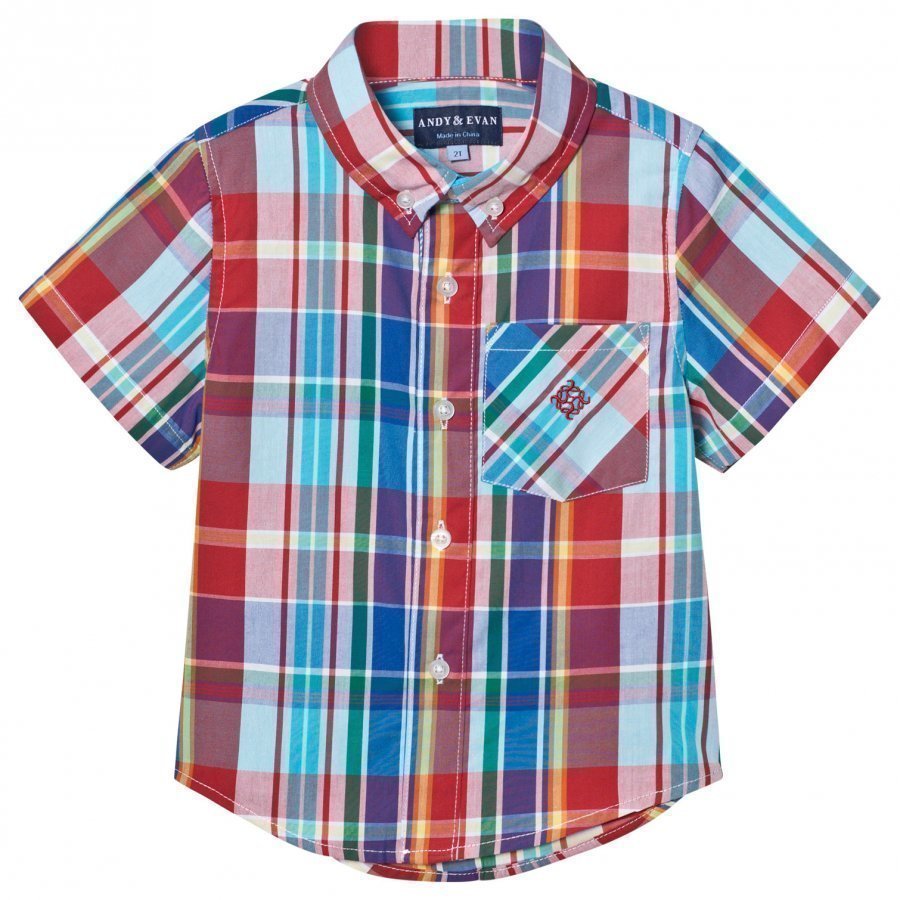 Andy & Evan Red And Blue Madras Button Down Shirt Kauluspaita