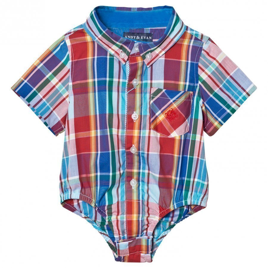 Andy & Evan Red And Blue Madras Button Down Shirtzie Kauluspaita