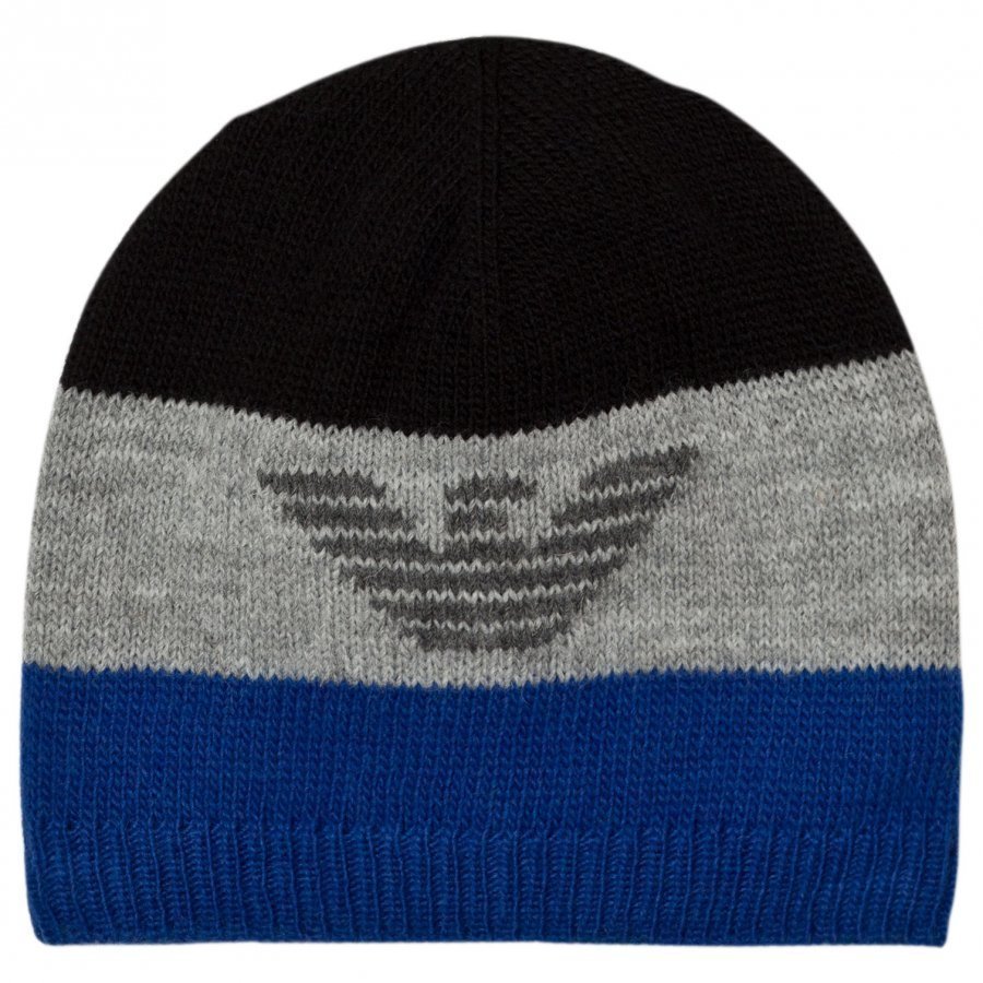 Armani Junior Blue Grey Logo Beanie Pipo