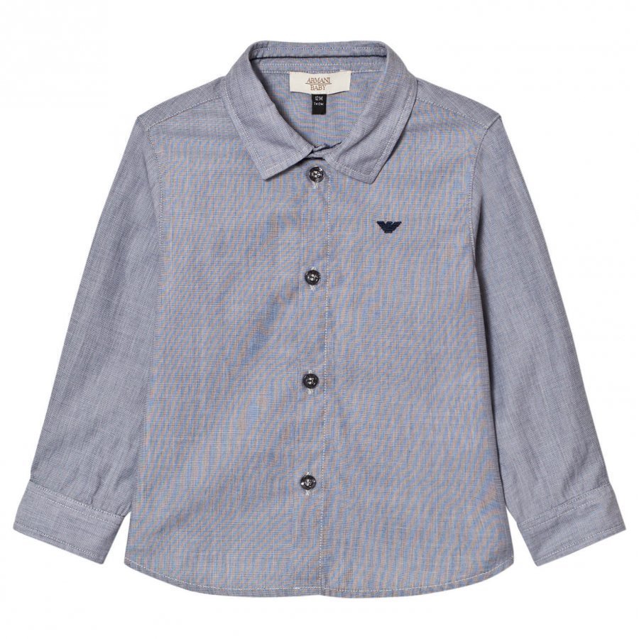 Armani Junior Grey Blue Micro Check Shirt Logo Kauluspaita