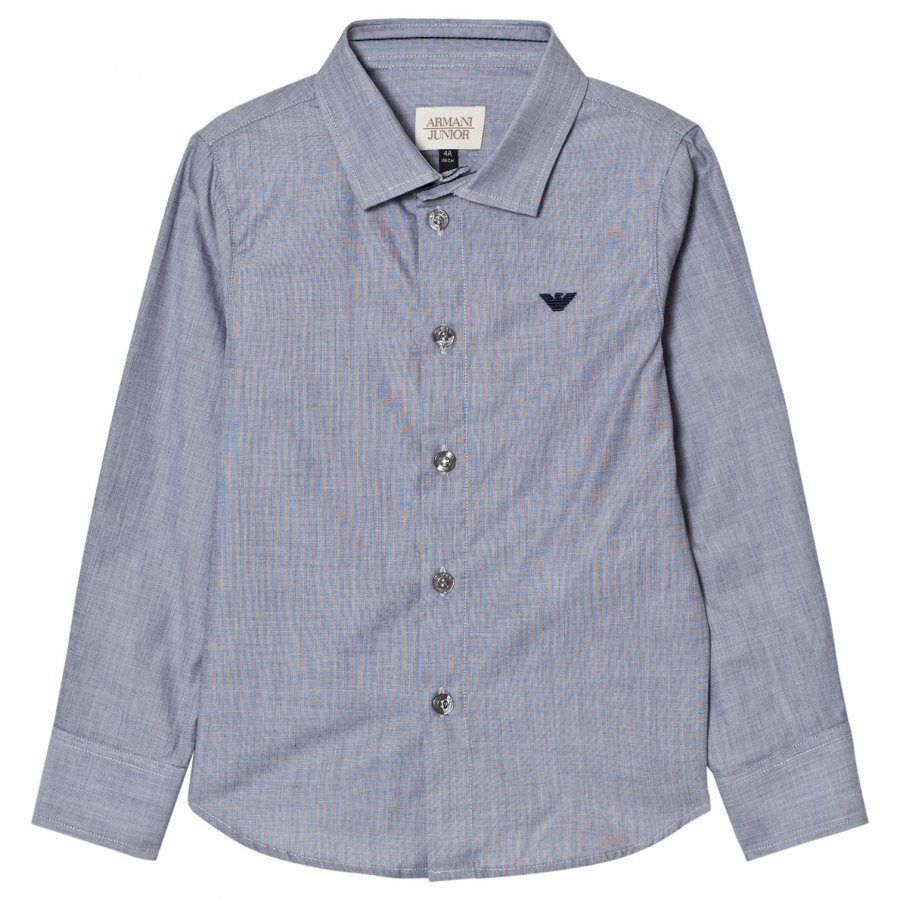 Armani Junior Grey Blue Micro Check Shirt Logo Kauluspaita