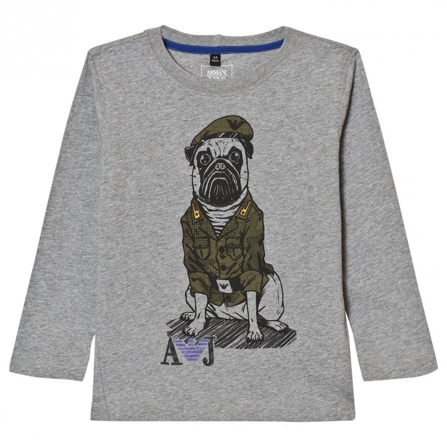 Armani Junior Grey Marl Army Pug Print Tee Pitkähihainen T-Paita