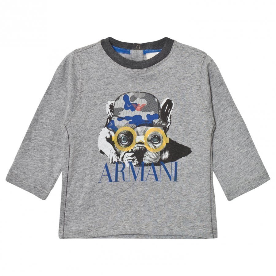 Armani Junior Grey Marl Bulldog Print Tee T-Paita