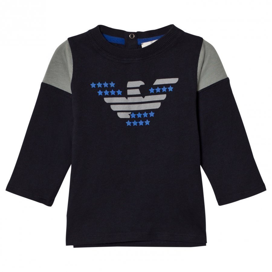 Armani Junior Navy And Grey Eagle Logo Long Sleeve Tee Pitkähihainen T-Paita