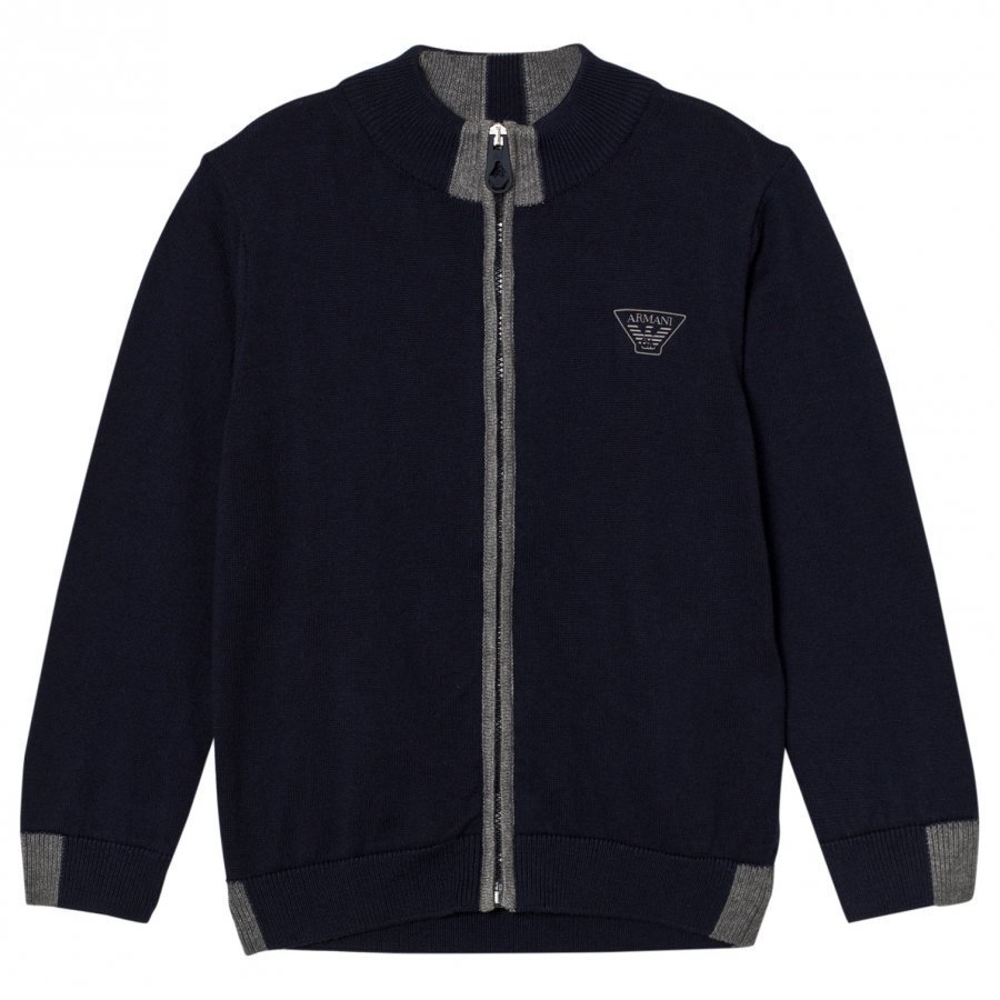 Armani Junior Navy And Grey Logo Knit Zip Cardigan Neuletakki