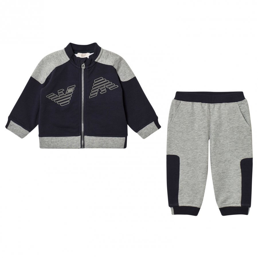 Armani Junior Navy And Grey Logo Tracksuit Verryttelyasu