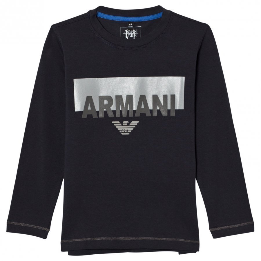 Armani Junior Navy Branded And Logo Long Sleeve Tee Pitkähihainen T-Paita