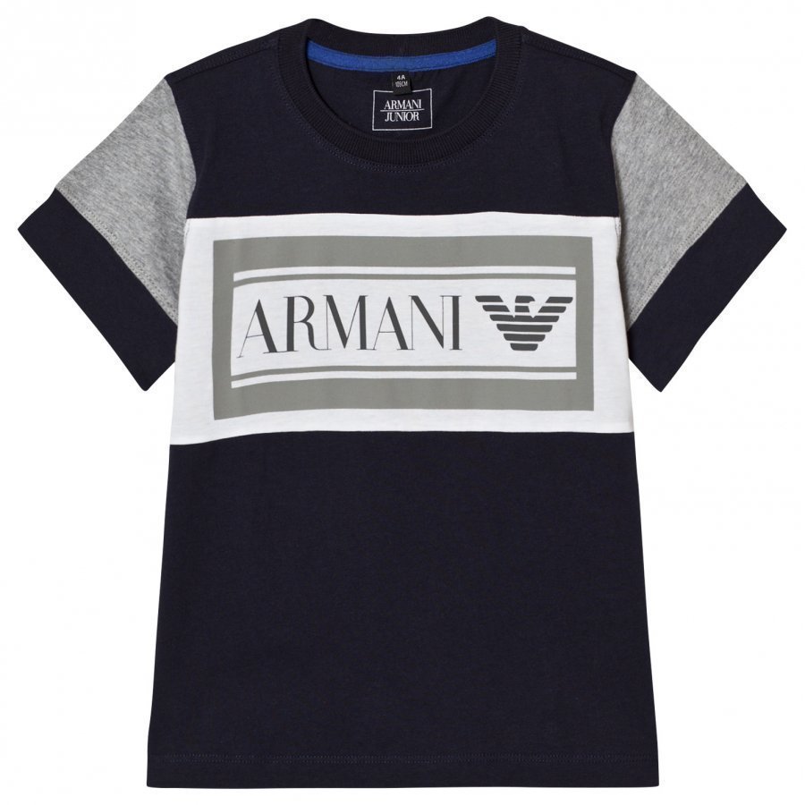 Armani Junior Navy Grey Branded Tee T-Paita