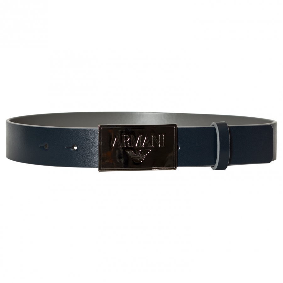 Armani Junior Navy Leather Branded Plaque Belt Nahkavyö