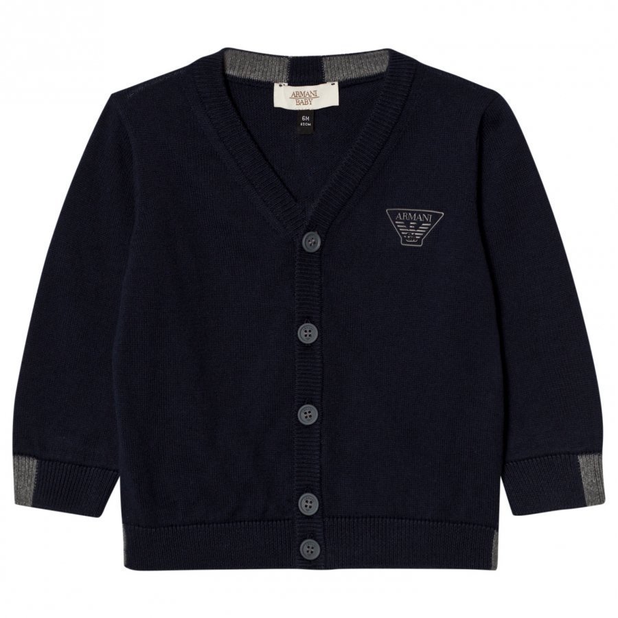 Armani Junior Navy Logo Knit Cardigan Neuletakki