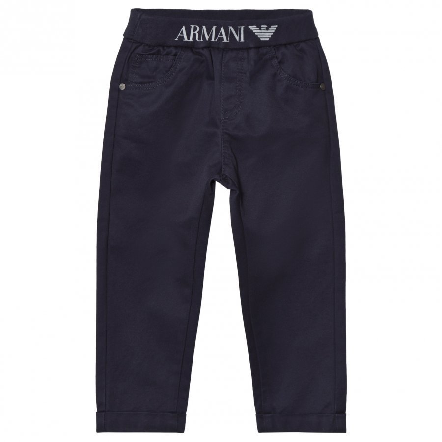 Armani Junior Navy Logo Waistband Pull Up Chinos Housut