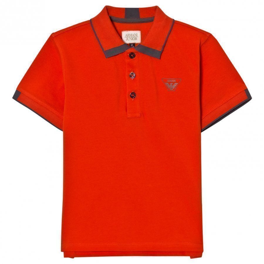 Armani Junior Orange Classic Logo Pique Polo Shirt Pikeepaita