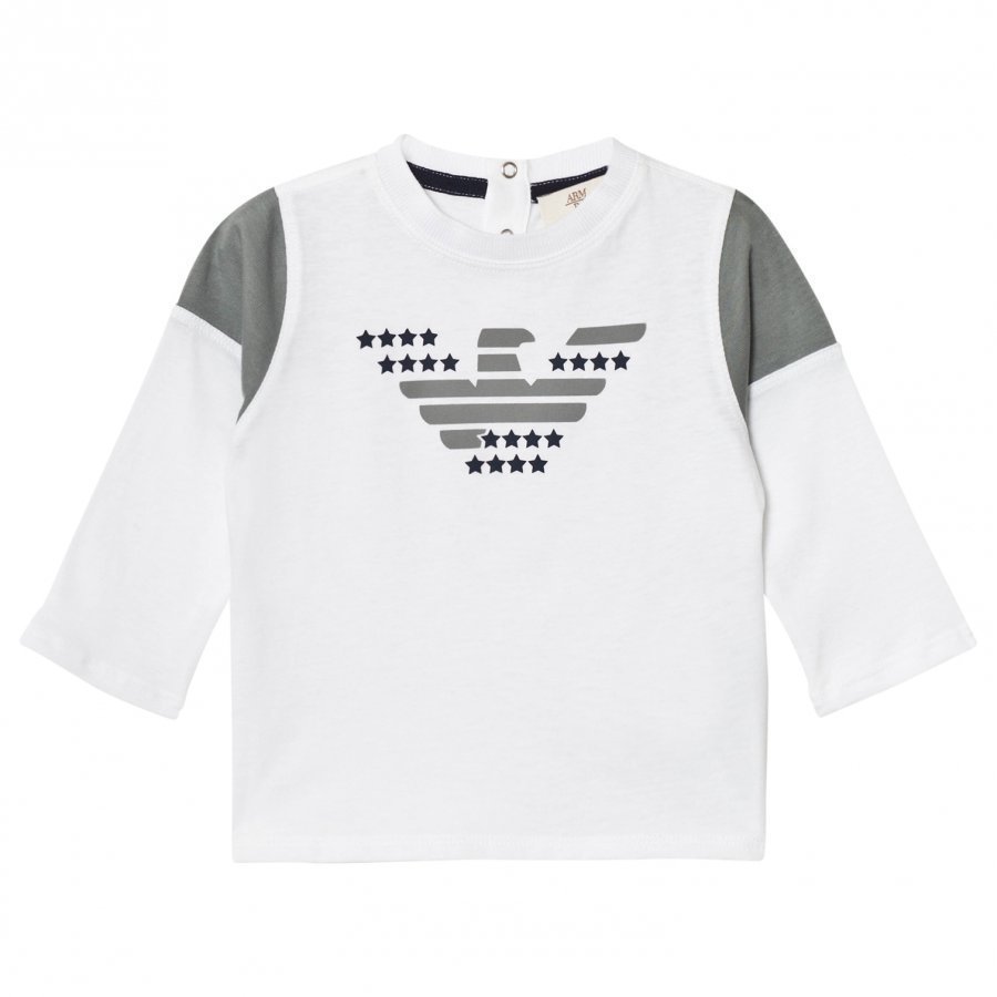 Armani Junior White And Navy Eagle Logo Long Sleeve Tee Pitkähihainen T-Paita