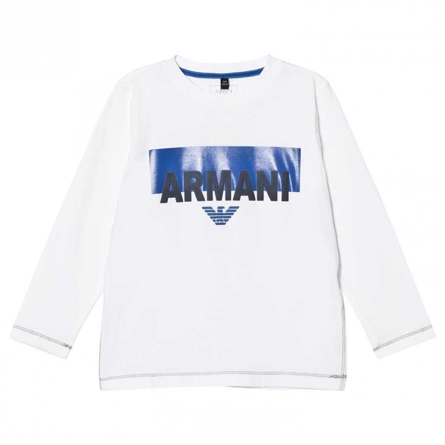 Armani Junior White Branded And Logo Long Sleeve Tee Pitkähihainen T-Paita