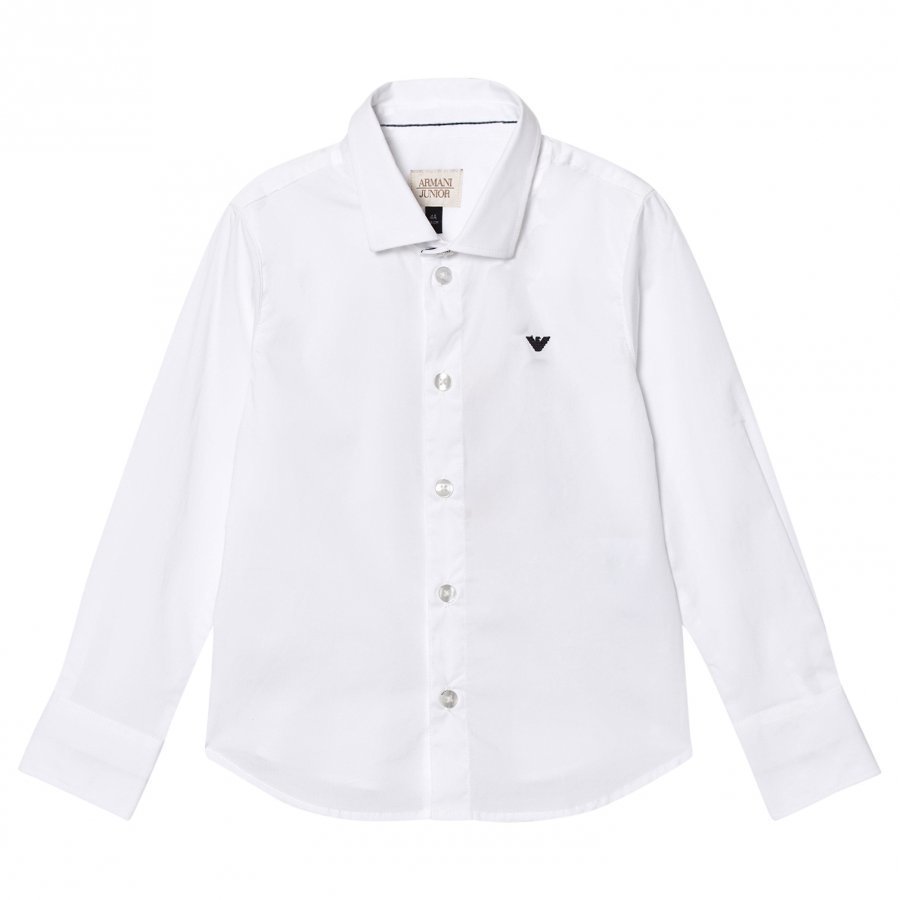 Armani Junior White Classic Poplin Logo Shirt Kauluspaita