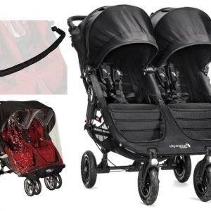 Baby Jogger Rattaat City Mini GT Double Black/Black + Sadesuoja ja Säädettävä turvakaari Paketti